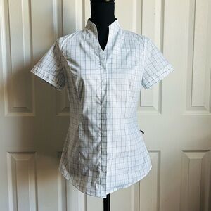Brooks Brothers United Airlines Shirt Womens 2P White Blue Plaid Button Front